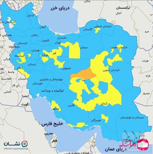 نقشه کرونایی کشور خبر از افزایش آمار بستری بیماران کرونایی می دهد/ رنگ زرد و نارنجی به نقشه بازگشت نقشه کرونایی کشور خبر از افزایش آمار بستری بیماران کرونایی می دهد/ رنگ زرد و نارنجی به نقشه بازگشت