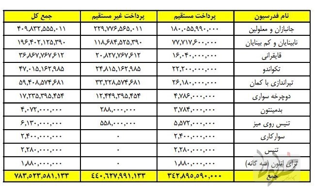 پرداخت ۷۸ میلیارد تومان به ۱۱ فدراسیون زیرمجموعه کمیته ملی پارالمپیک+جدول