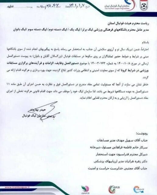 مجوز حضور ۳۰ درصدی تماشاگران صادر شد+عکس