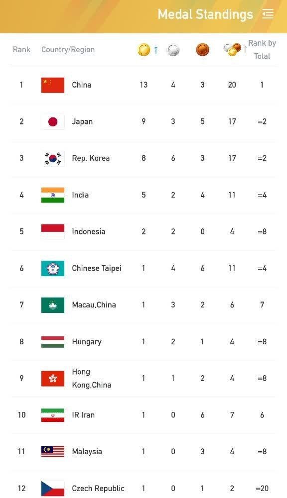 پایان روز دوم و ایستادن ایران در رده دهم/ سه مدال دیگر اضافه شد